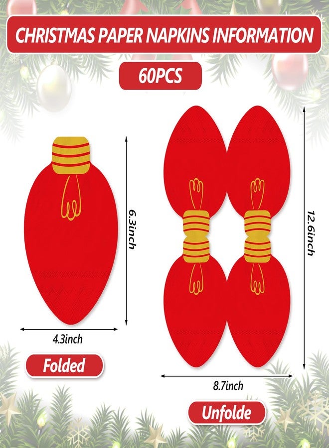 Whaline 60Pcs Christmas Light Paper Napkin Green Red Pink Disposable Dinner Napkin Boho Lunch Napkin for Xmas Winter Party Decor - Image 2